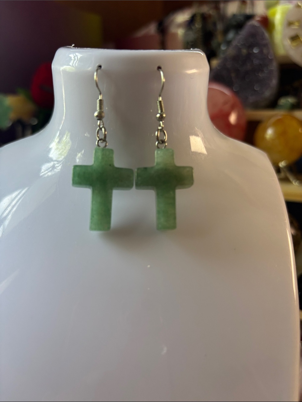 Green Aventurine Cross Drop Earrings - Women Jewelry